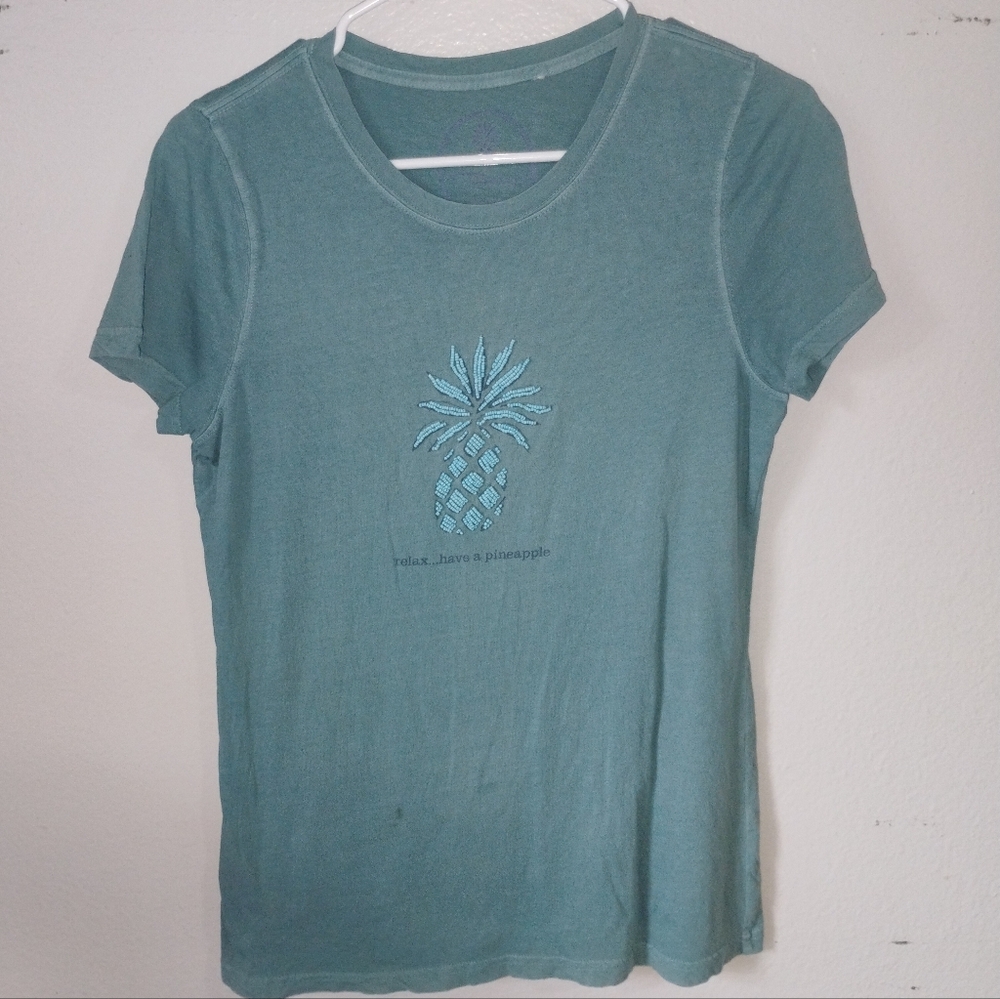 Women's Short Sleeve Pineapple Graphic Tee - Teal By Relax